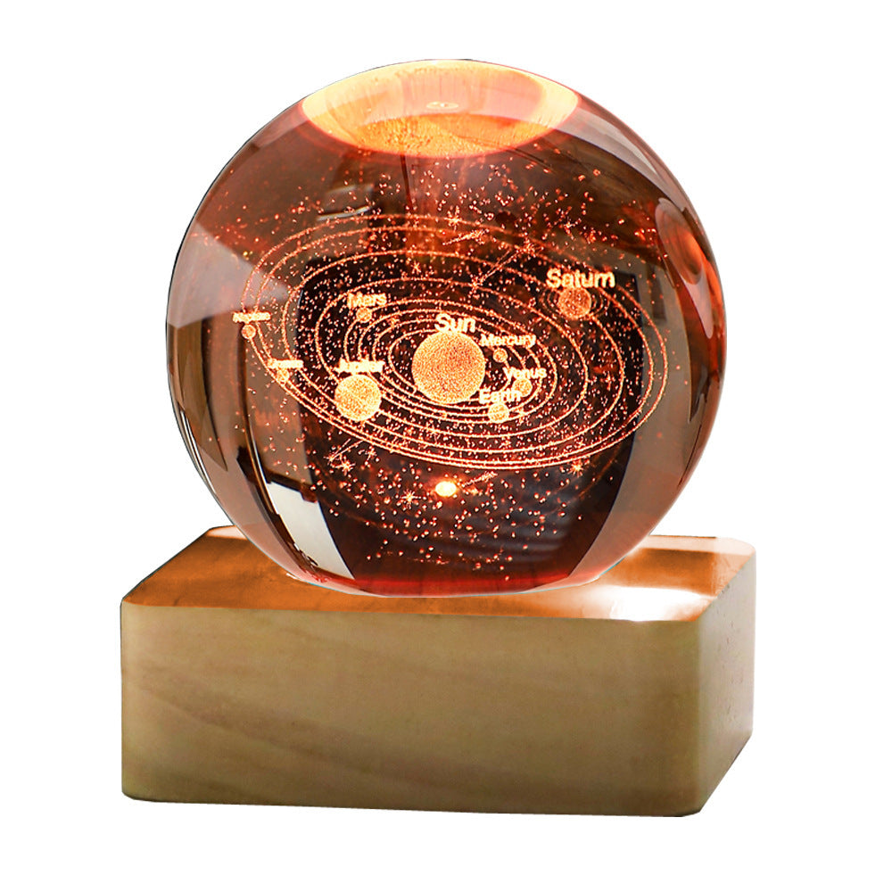 Carved 3D Crystal Ball Square Bottom Night Light Desktop Decoration