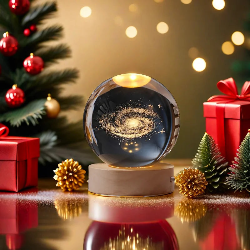 USB Powered LED Night Light 3D Crystal Ball Galaxy Saturn Children Night Lamp for Bedroom Ambient Light Creative Christmas Gift