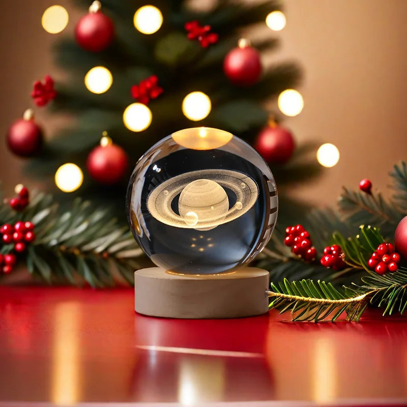 USB Powered LED Night Light 3D Crystal Ball Galaxy Saturn Children Night Lamp for Bedroom Ambient Light Creative Christmas Gift