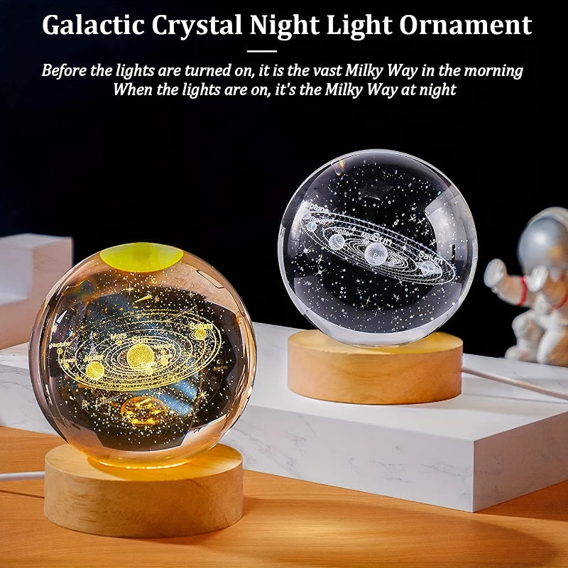 USB Powered LED Night Light 3D Crystal Ball Galaxy Saturn Children Night Lamp for Bedroom Ambient Light Creative Christmas Gift