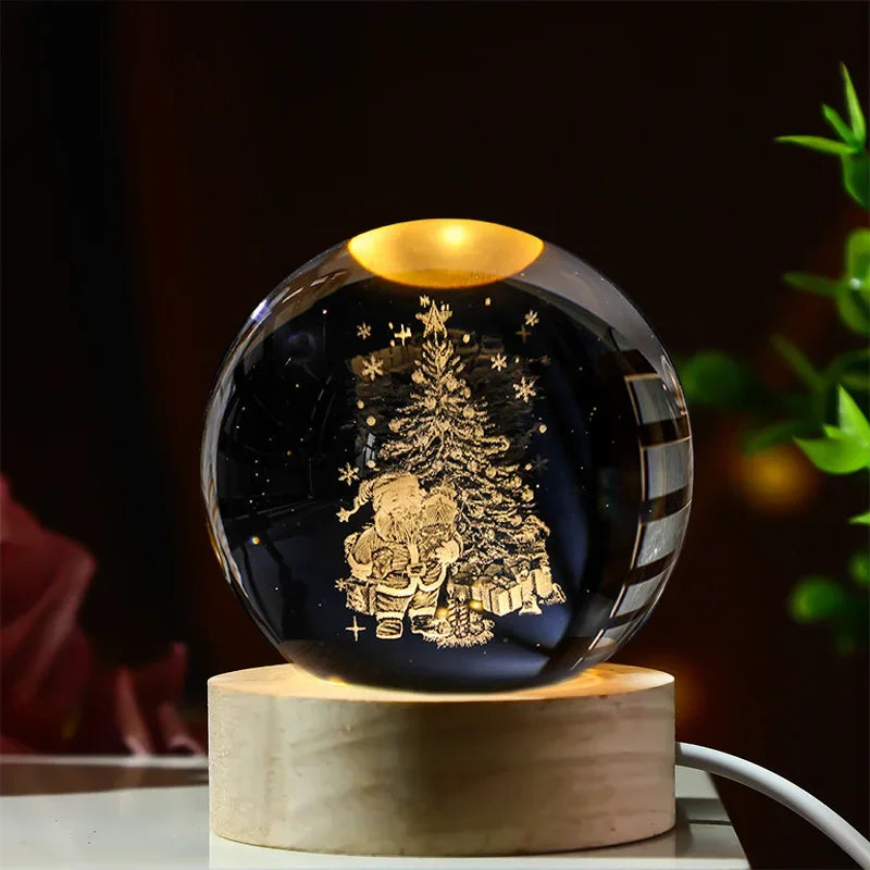 USB LED Night Light Christmas Tree Santa Galaxy Crystal Ball Light Bedroom Home Decor Table Lamp for Children Birthday Gift