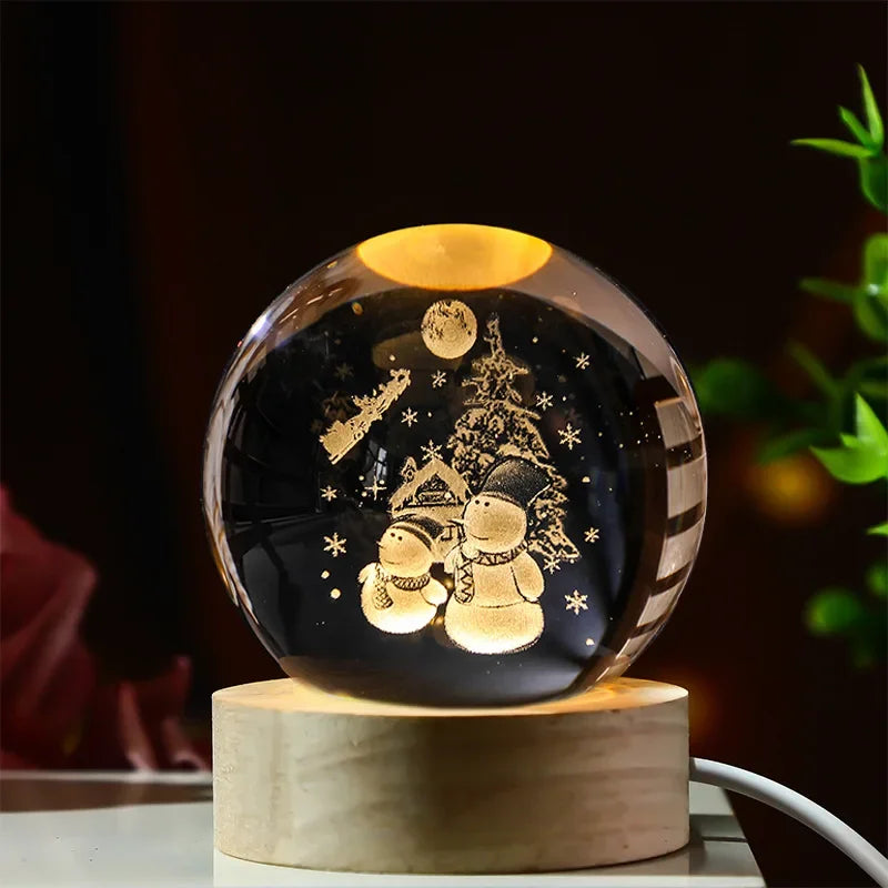 USB LED Night Light Christmas Tree Santa Galaxy Crystal Ball Light Bedroom Home Decor Table Lamp for Children Birthday Gift