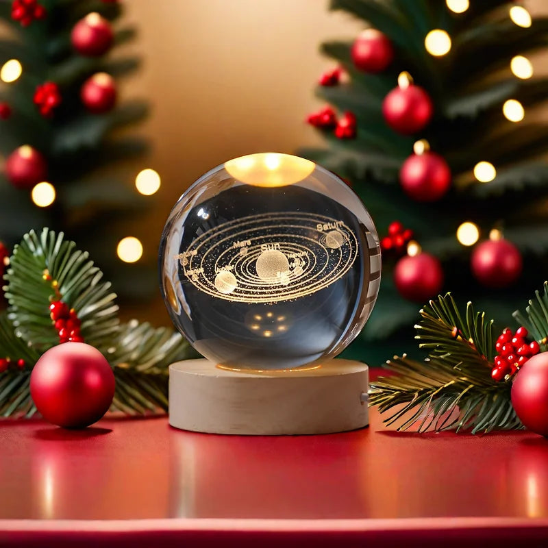 USB Powered LED Night Light 3D Crystal Ball Galaxy Saturn Children Night Lamp for Bedroom Ambient Light Creative Christmas Gift