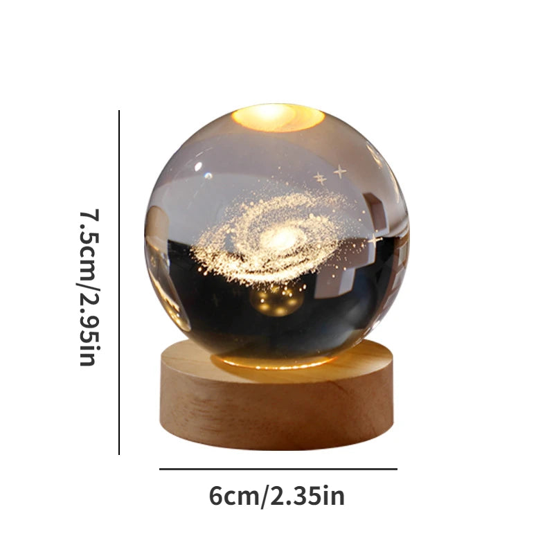 USB Powered LED Night Light 3D Crystal Ball Galaxy Saturn Children Night Lamp for Bedroom Ambient Light Creative Christmas Gift